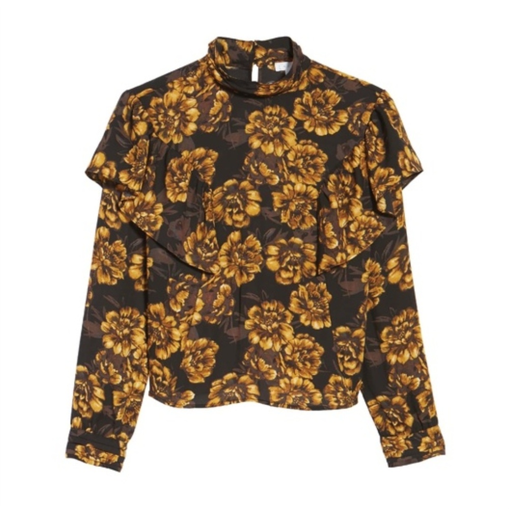 Leith Yellow Floral Ruffle Top XS